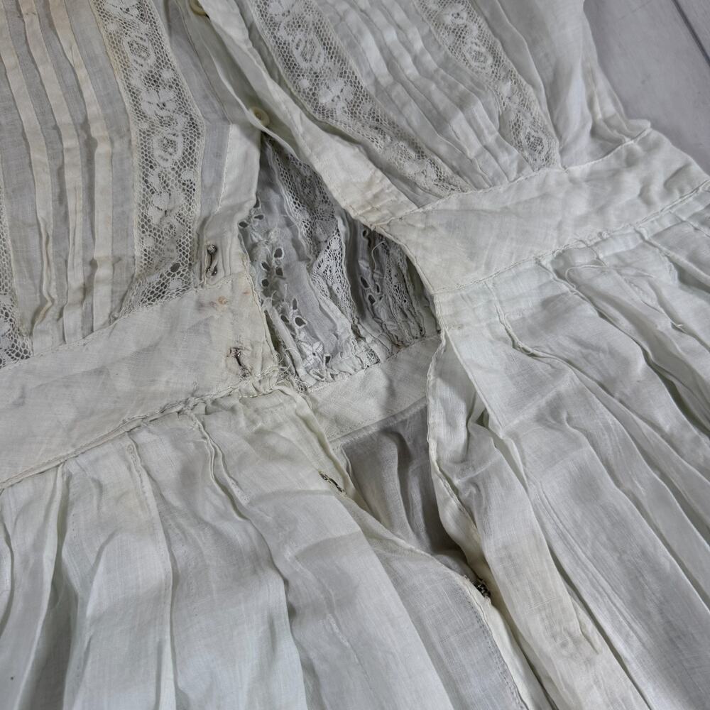 Edwardian Victorian Cotton Lawn Sheer Day Tea Dress Lace - Picture 6 of 7